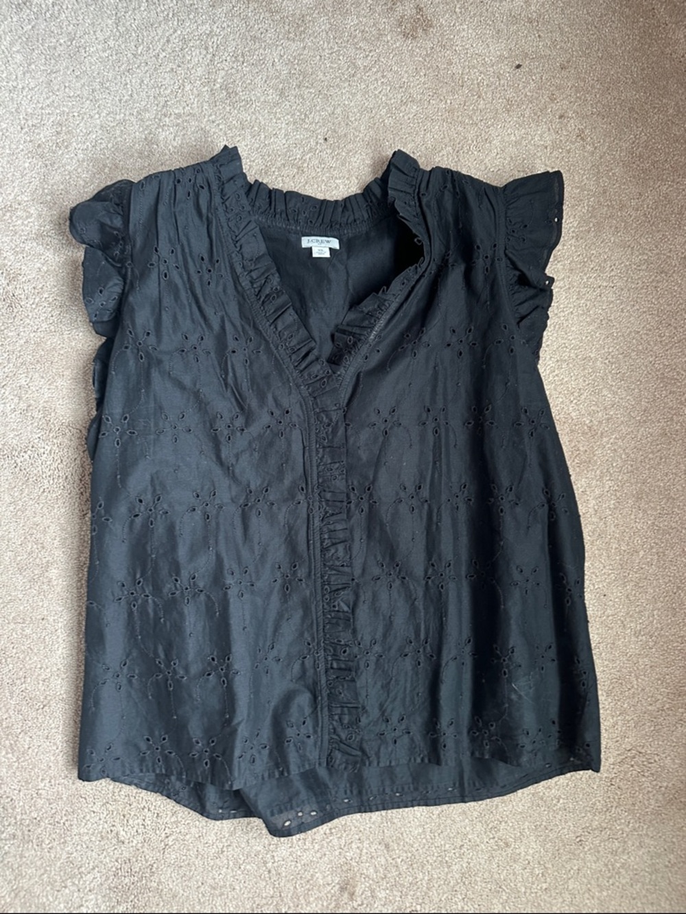 J. Crew Black Eyelet Ruffle V-Neck Blouse